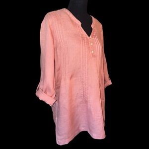 Cynthia Rowley Large Tunic Blouse 100%
Linen Roll Tab Sleeve Salmon Color‎